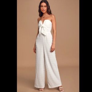 LuLus white strapless tie front jumpsuit